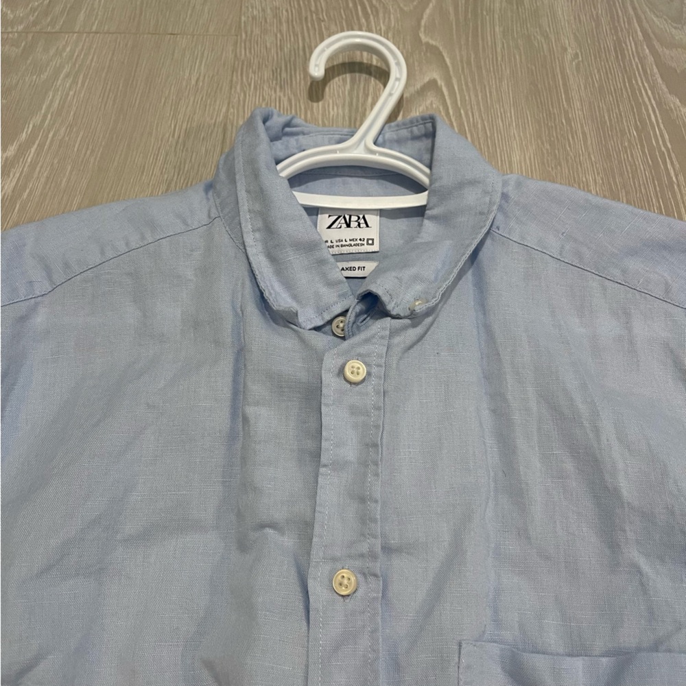 Zara Men’s Linen Button Down Shirt, Light Blue size Large - Picture 5 of 13
